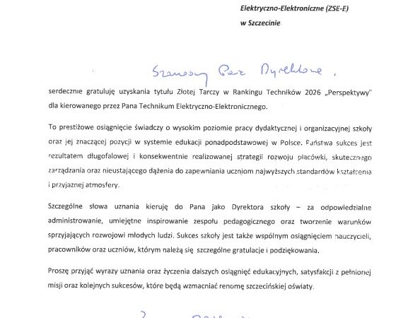 Gratulacje od Prezydenta Miasta Szczecin