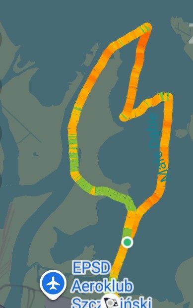 Mapa GPS z trasą rejsu szkoleniowego po Jeziorze Dąbie
